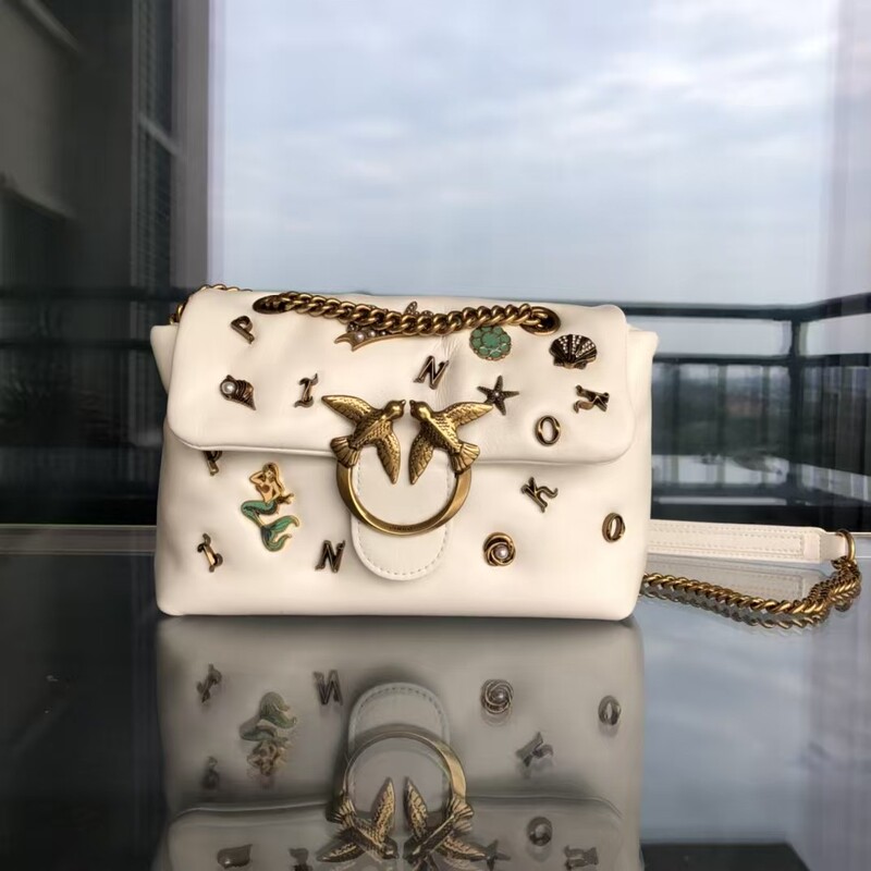 Pinko Lovepuff Series Summer Limited Edition Badge Wide Shoulder Strap Sheepskin Swallow Bag Shoulder Bag Mini Women's Model