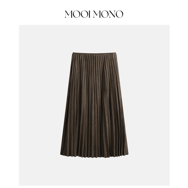 Mooi Mono "Mouran" Slimming, Simple and Elegant French Retro Suede A-Line Pleated Skirt S840C63 Mooi Mono "Mouran" Slimming, Simple and Elegant French Retro Suede A-Line Pleated Skirt S840C63
