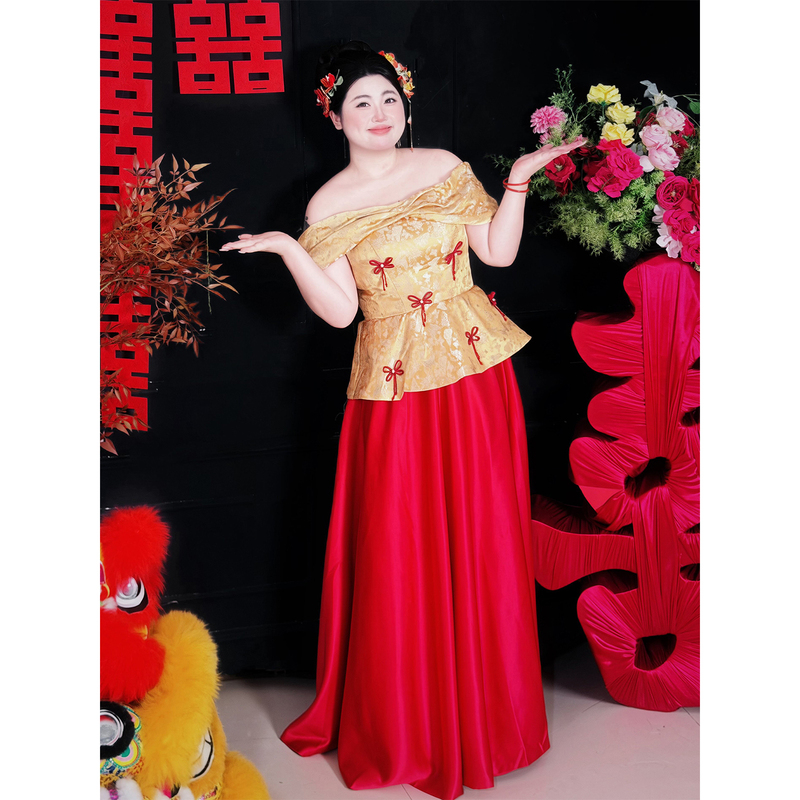 Sakura Plus Size Toasting Dress 2026 New Style New Chinese Style Wedding Engagement Dress for Plus Size Women with a High-End Feel, Morning Gown for Bride Sakura Plus Size Toasting Dress 2026 New Style New Chinese Style Wedding Engagement Dress for Plus Size Women with a High-End Feel, Morning Gown for Bride