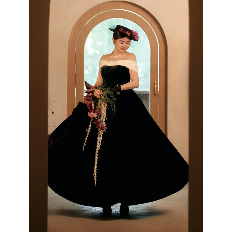 French One-Shoulder Evening Dress Plus Size 2026 New Style Birthday Coming-Of-Age Ceremony Engagement Bride Travel Photo Shoot Dress