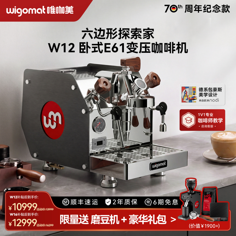 Wigomat W12/W16 Semi-Automatic Coffee Machine Small Household Commercial E61 Double Boiler Rotary Pump