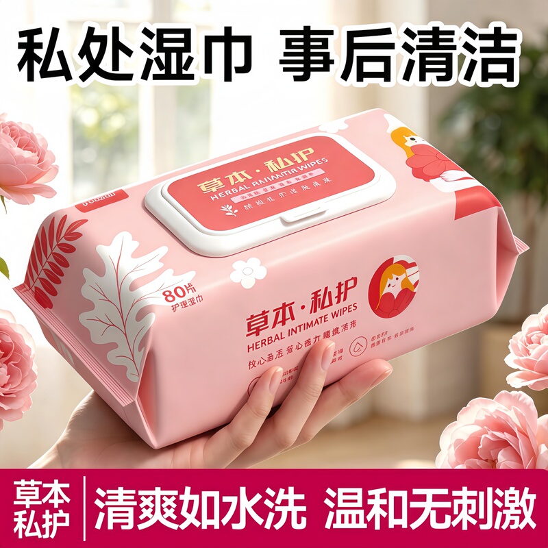 Personal Care Wet Wipes for Men and Women, Hygienic Wipes for Private Parts, No-Rinse Care for Women, Cleansing Herbal Wet Wipes