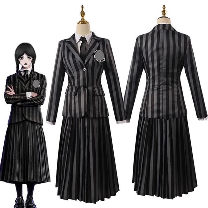 Wednesday Cosplay Role-Playing Halloween Black Dress Printed Dress Costume