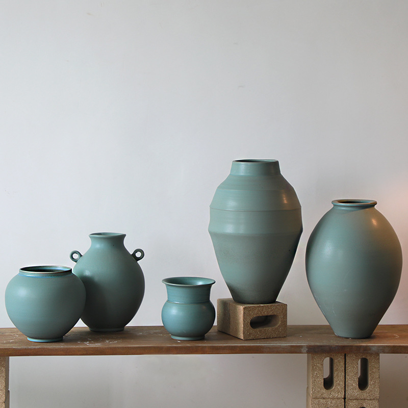 New Chinese-Style Zen-Inspired Low-Saturation Light Blue Glazed Ceramic Vase and Pottery Jar for Homestay Decor, Dried Flower Arrangement Ornament New Chinese-Style Zen-Inspired Low-Saturation Light Blue Glazed Ceramic Vase and Pottery Jar for Homestay Decor, Dried Flower Arrangement Ornament