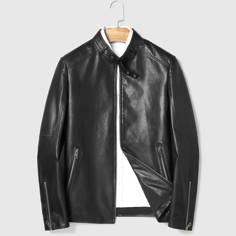 2026 Autumn New Trendy Genuine Leather Jacket for Men, Short Sheepskin Stand Collar Stylish Biker Leather Jacket 2026 Autumn New Trendy Genuine Leather Jacket for Men, Short Sheepskin Stand Collar Stylish Biker Leather Jacket