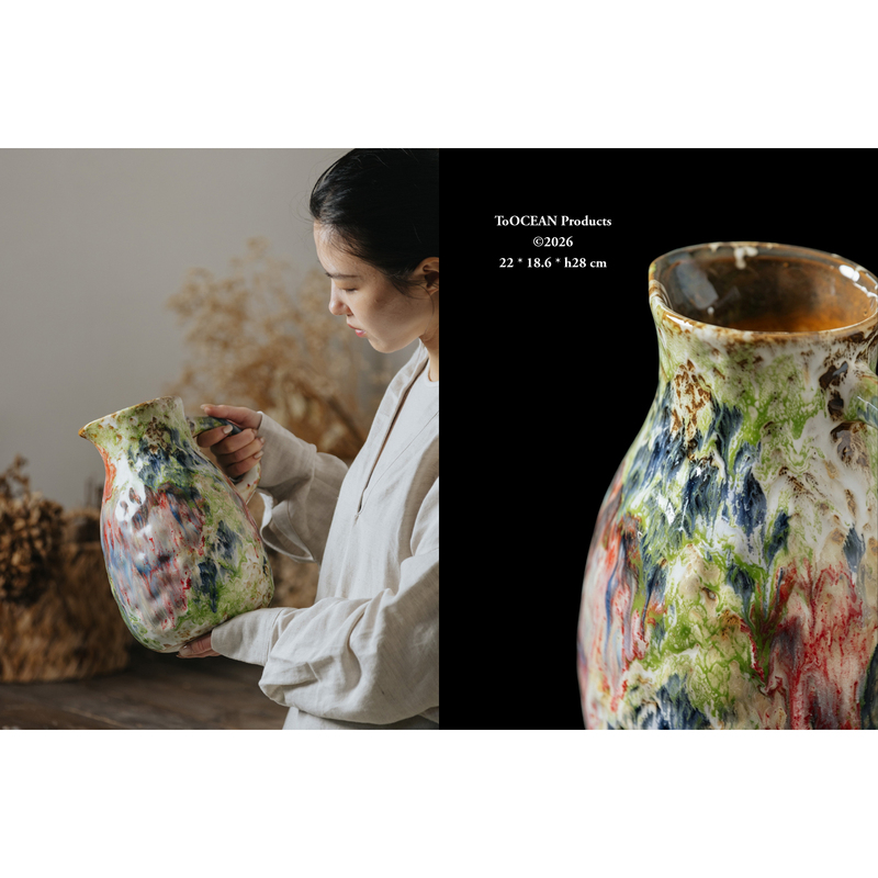 Sea Art Museum·Colorful Ceramic Vase with Painted Wrinkles in Nordic Style Decorative Ornament