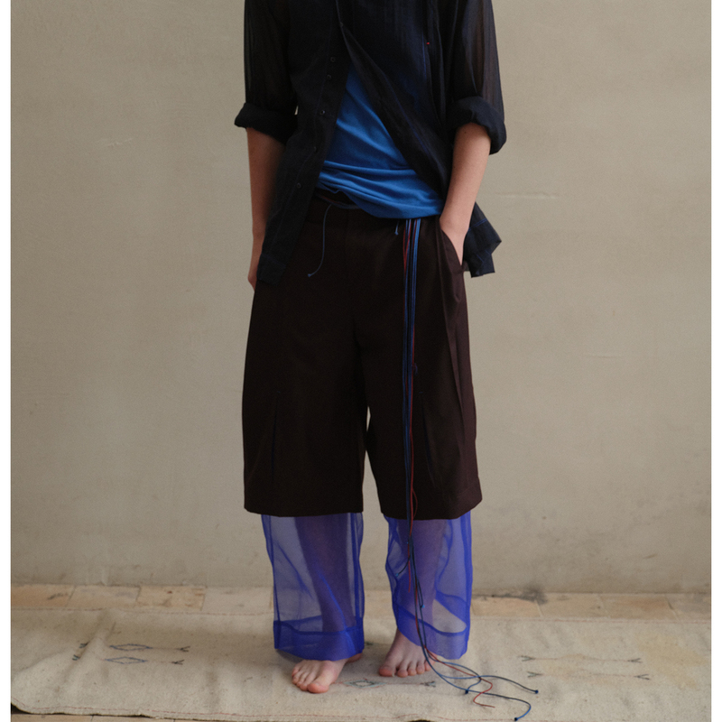 Soknot〔Tibetan Blue Invasion〕Niche Designer Brand Organza Contrasting Color Patchwork Dress Pants Loose Trousers Trendy Soknot〔Tibetan Blue Invasion〕Niche Designer Brand Organza Contrasting Color Patchwork Dress Pants Loose Trousers Trendy