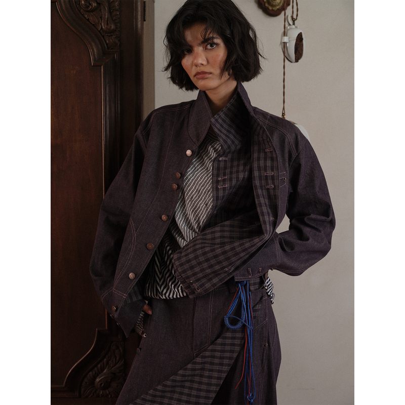 Soknot Niche Designer Brand Short Loose-Fitting Gray-Purple Loose-Leaf Structure Denim Jacket Unisex Soknot Niche Designer Brand Short Loose-Fitting Gray-Purple Loose-Leaf Structure Denim Jacket Unisex