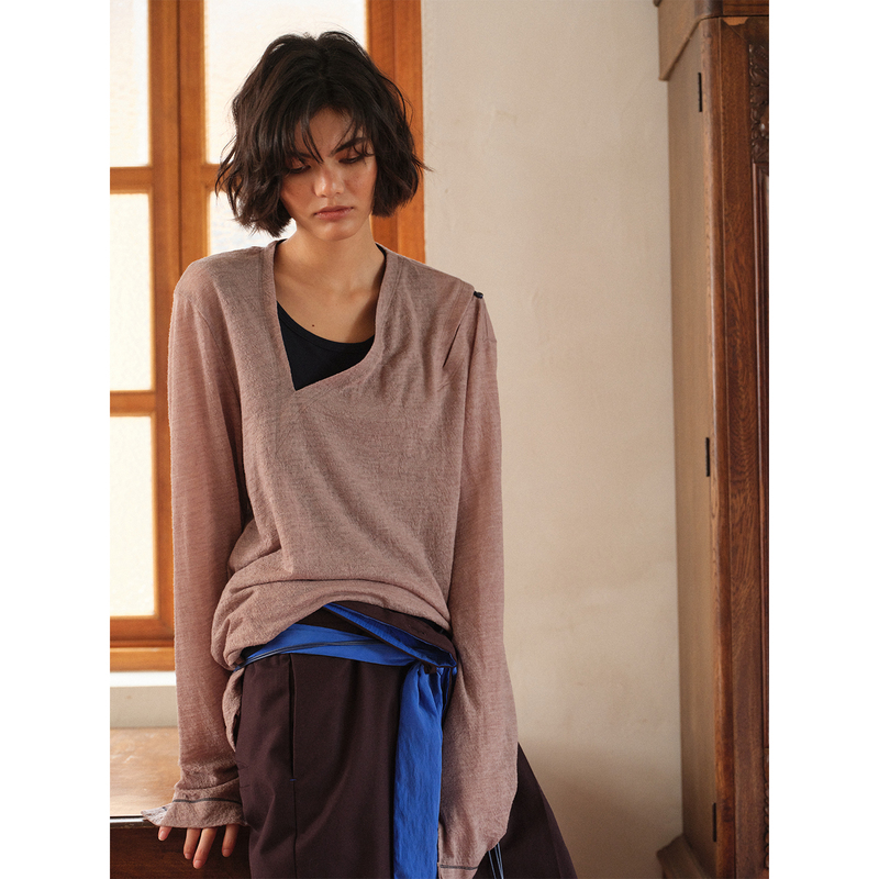 Soknot Off-Shoulder Asymmetrical Niche Designer Brand Pure Wool Base Shirt T-Shirt Versatile Unisex Trendy