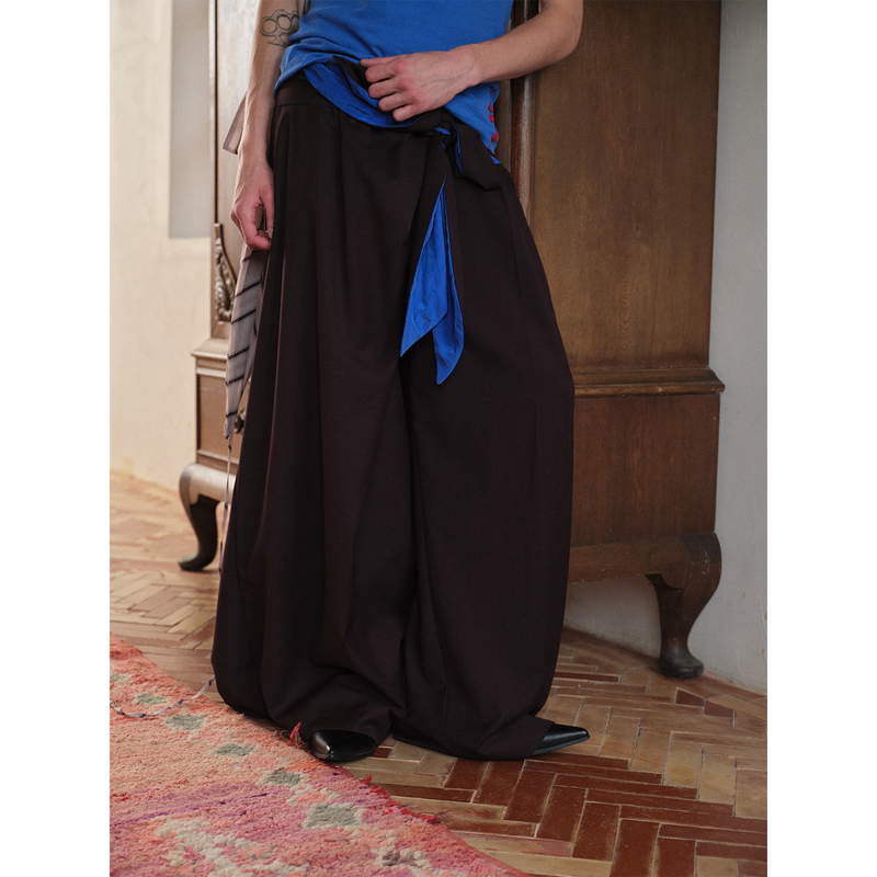 Soknot〔Tibetan Blue Intrusion〕Drapey Asymmetrical Relaxed Fit Artistic Niche Design Suit Pants Trousers for Men