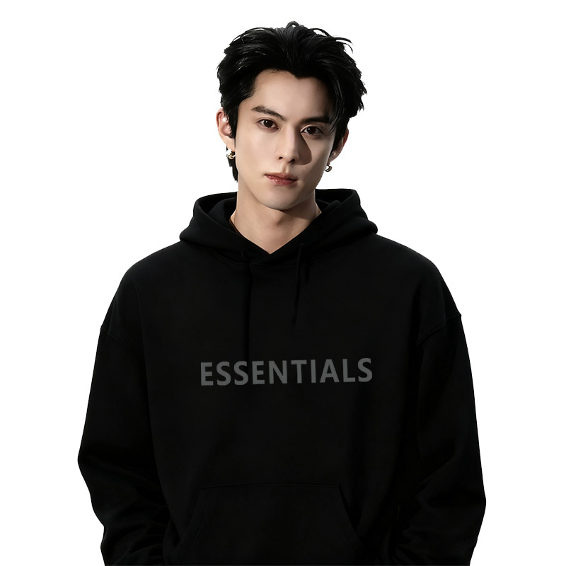 Fog Multi-Line Essentials Letter Print Hooded Sweatshirt for Men and Women, Autumn and Winter Fleece-Lined, Same Style as Wang Hedi's Sweatshirt