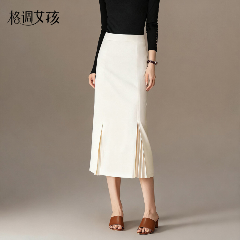 White Pleated Midi Skirt for Women 2026 New Autumn Irregular Slit Straight Suit Skirt White Pleated Midi Skirt for Women 2026 New Autumn Irregular Slit Straight Suit Skirt