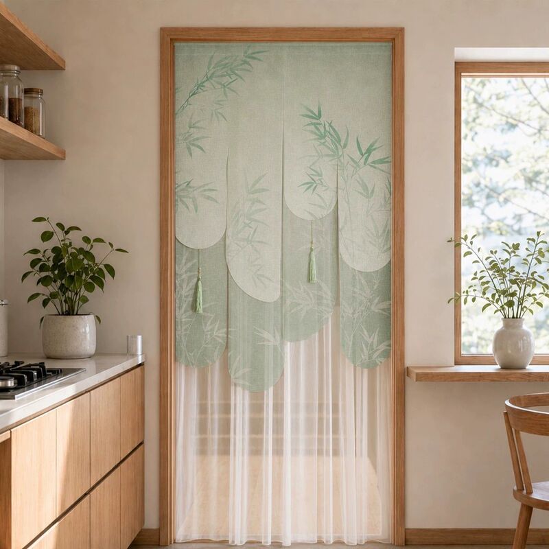 Chinese-Style Door Curtain for Bedroom, Zen-Inspired Irregular Design, No-Drill Installation, Song-Style Aesthetics, Tea Room Door Curtain