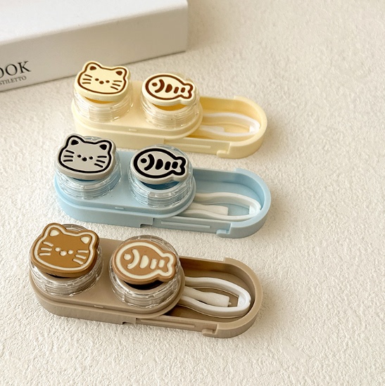 Cute Contact Lens Case with Cat and Fish Design, Portable Drawer-Style Beauty Lens Case, Cartoon Care Box, Compact Companion Box Cute Contact Lens Case with Cat and Fish Design, Portable Drawer-Style Beauty Lens Case, Cartoon Care Box, Compact Companion Box