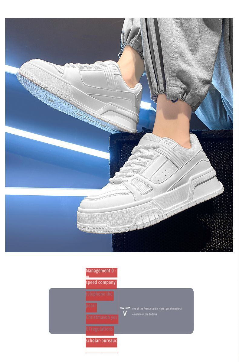 Men's Shoes Spring Versatile Casual Sports Black Board Shoes Men's Thick Sole Raised Leather Surface Waterproof And Anti Slip Work Trendy Shoes_voghion.com