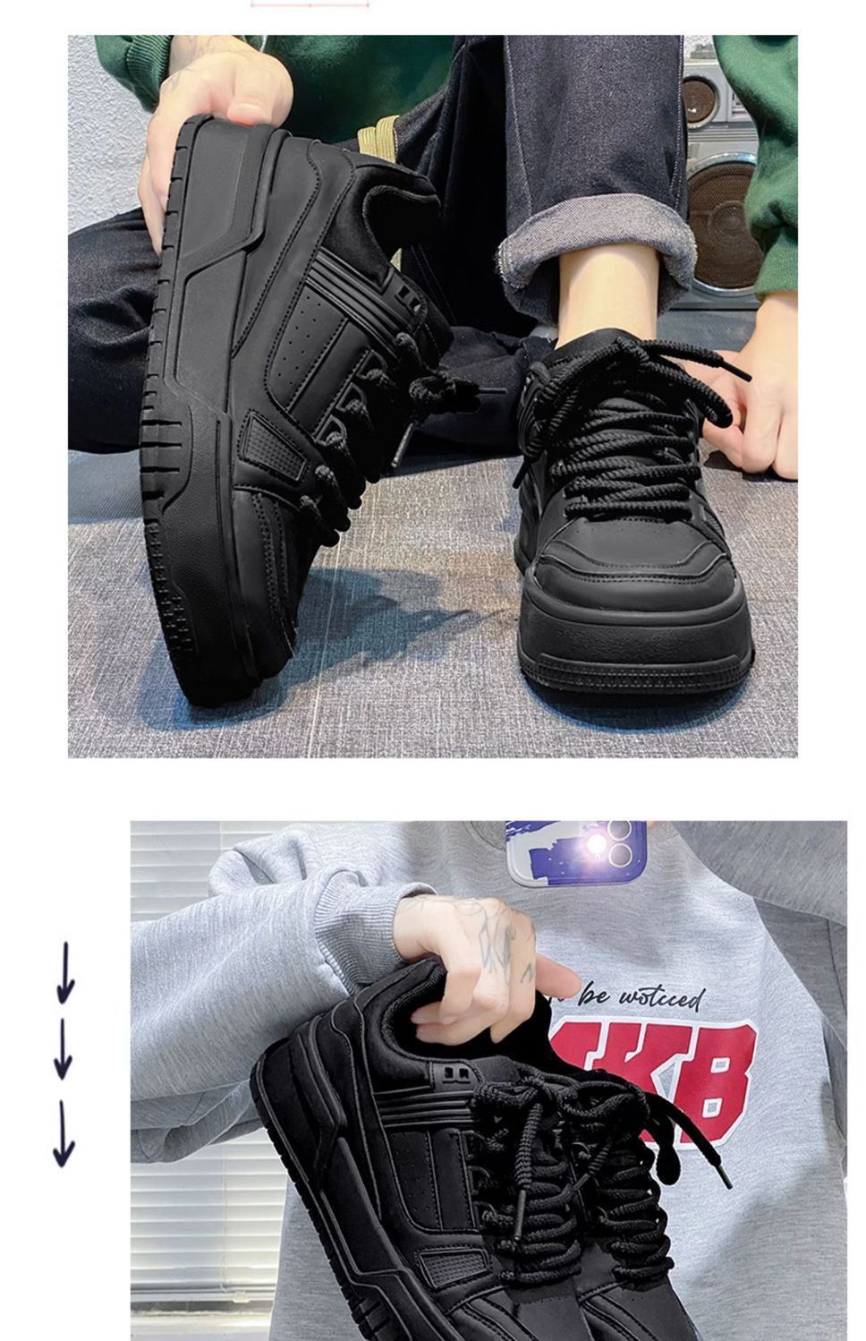 Men's Shoes Spring Versatile Casual Sports Black Board Shoes Men's Thick Sole Raised Leather Surface Waterproof And Anti Slip Work Trendy Shoes_voghion.com