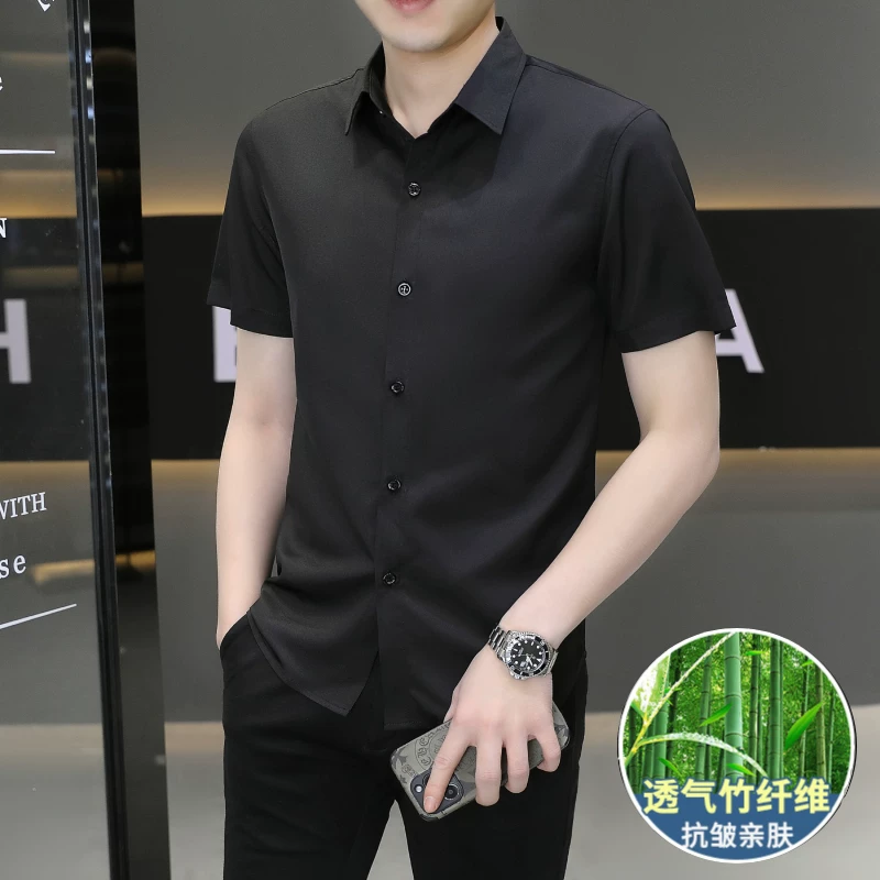 Shirt, summer thin silk suit, with short sleeve