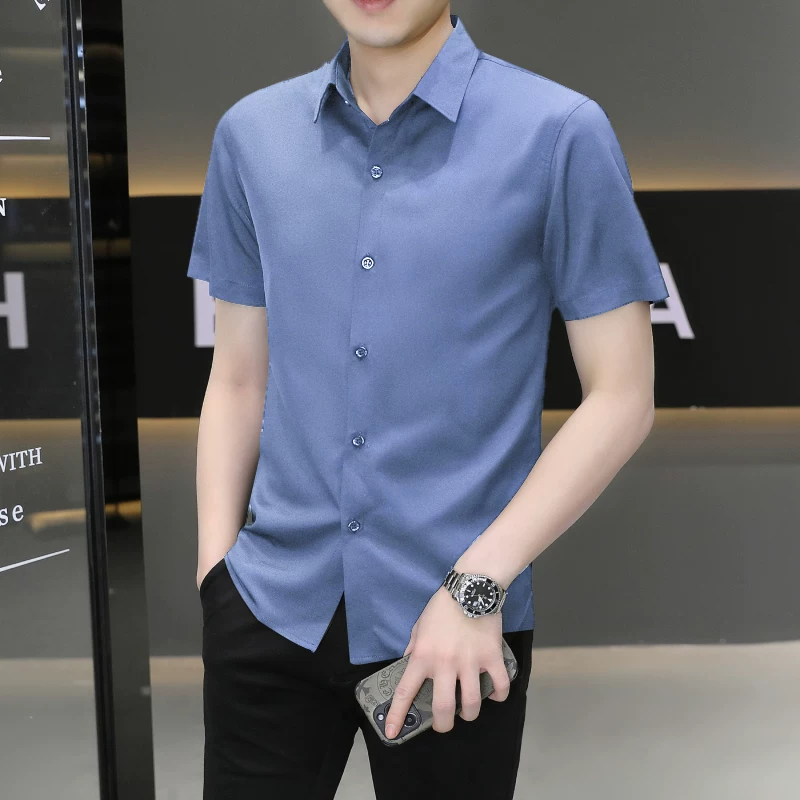 Shirt, summer thin silk suit, with short sleeve