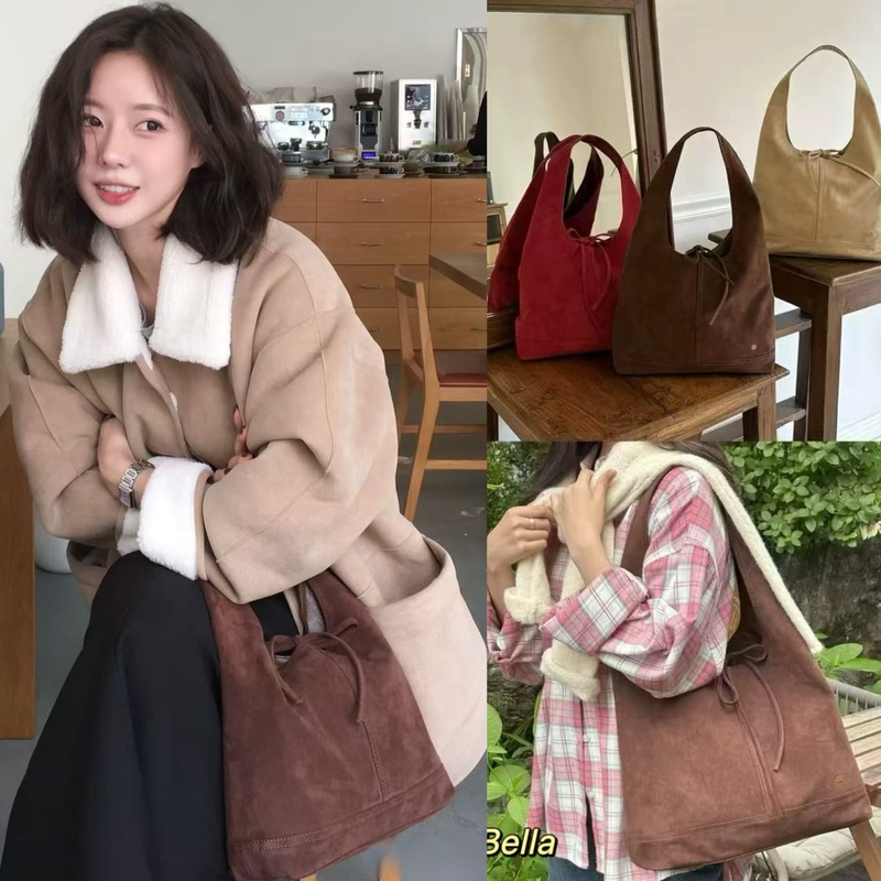In-Stock Korean Genuine Depound New Suede French Bow Tote Bag Versatile Handbag Shoulder Bag