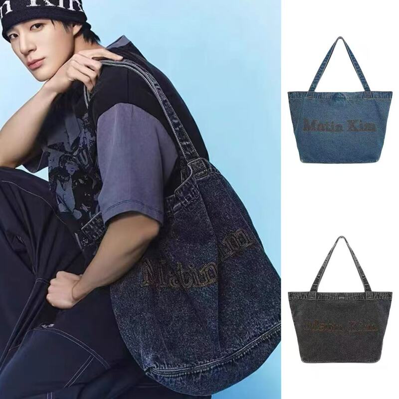 Authentic Korean Matin Kim Liz Kim Ji-Hyung Style Denim Canvas Bag Large Capacity Shoulder Tote Bag