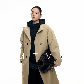 mtvo2025新款美式复古中长款双排扣风衣外套翻领冲锋衣男女同款