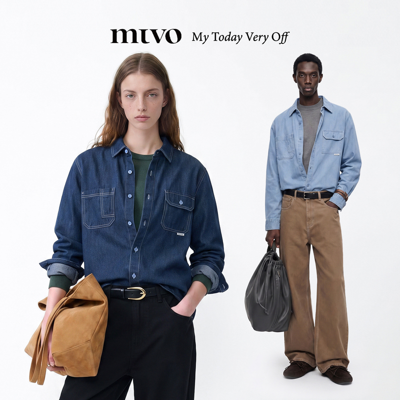 [Same Style as Wang Churan] Mtvo/26Ss American Retro Linen Dark Blue Long-Sleeved Denim Shirt Jacket for Women