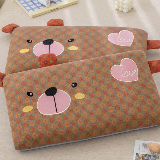 Cotton Double-Layer Gauze Pillowcase Pillow Core for Infants, Children, and Students Dormitory Single Cartoon Buckwheat Pillow Core, Washable and Machine Washable