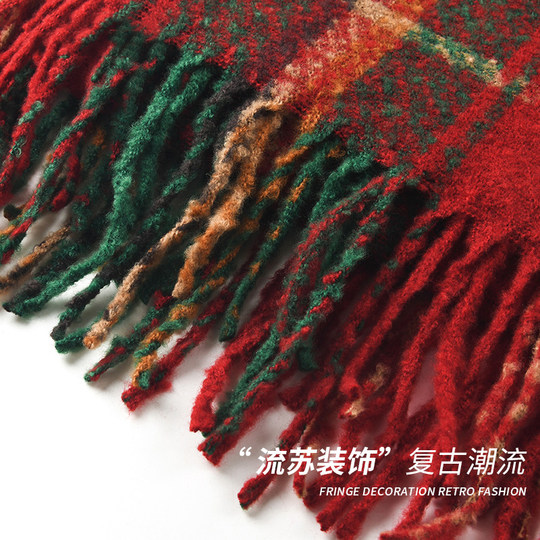 Шарф DIWONOR, новогодний стиль, красный клетчатый женский зимний теплый новый стильный универсальный шарф в стиле ретро