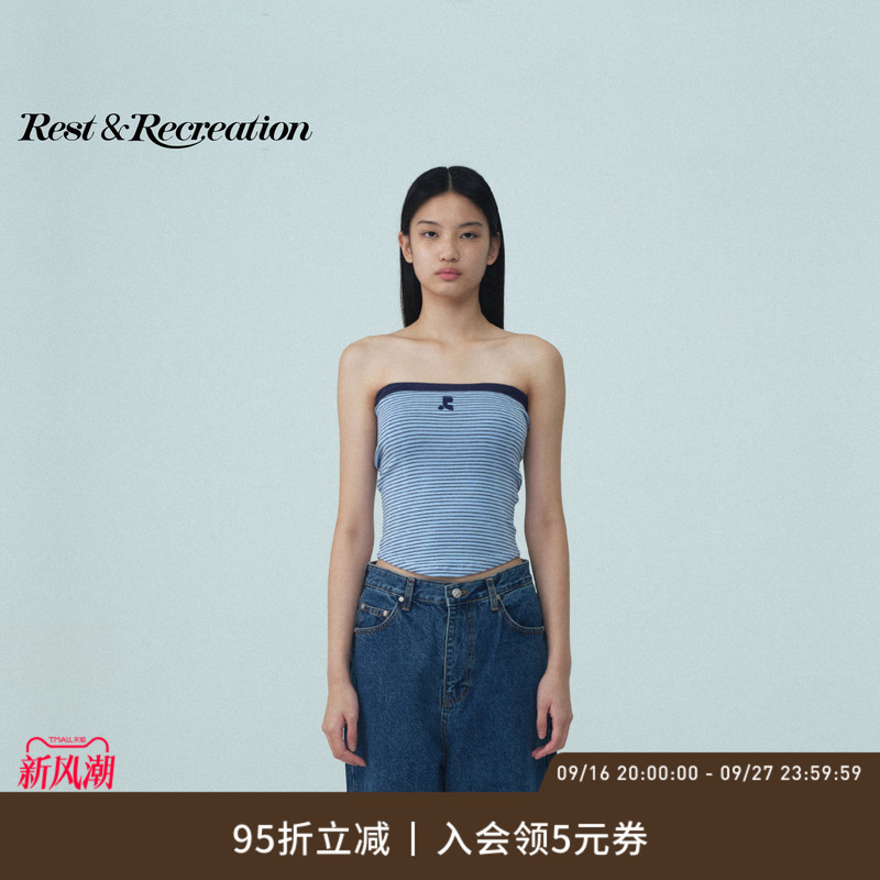 Restandrecreation Official Classic Rr Embroidered Logo Hot Girl Striped Tube Top Slimming Women's Top