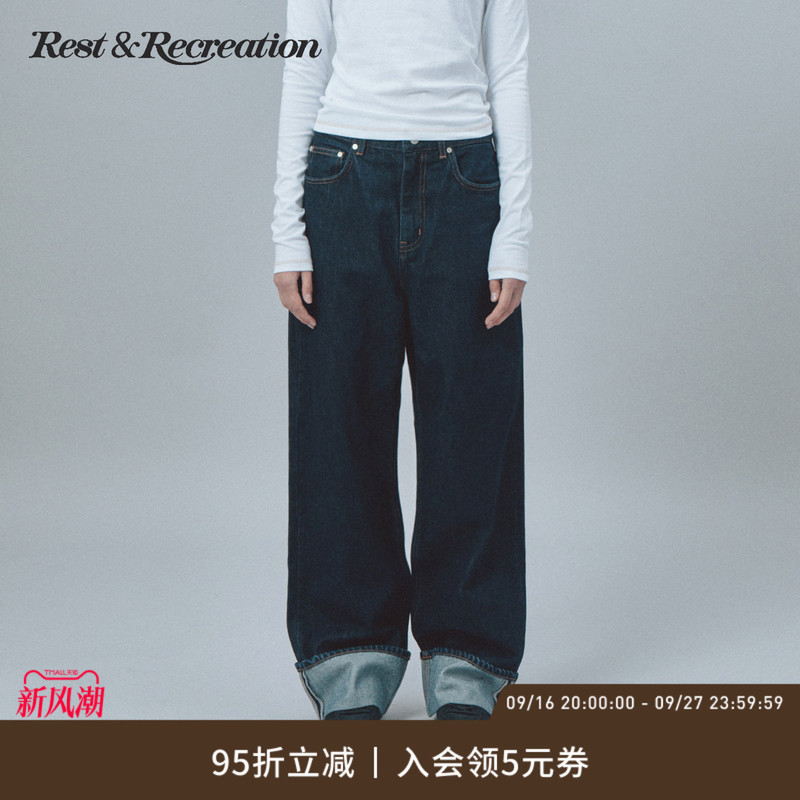 [Celebrity Style] Restandrecreation Official Classic Rr Cuffed Loose Jeans for Men and Women