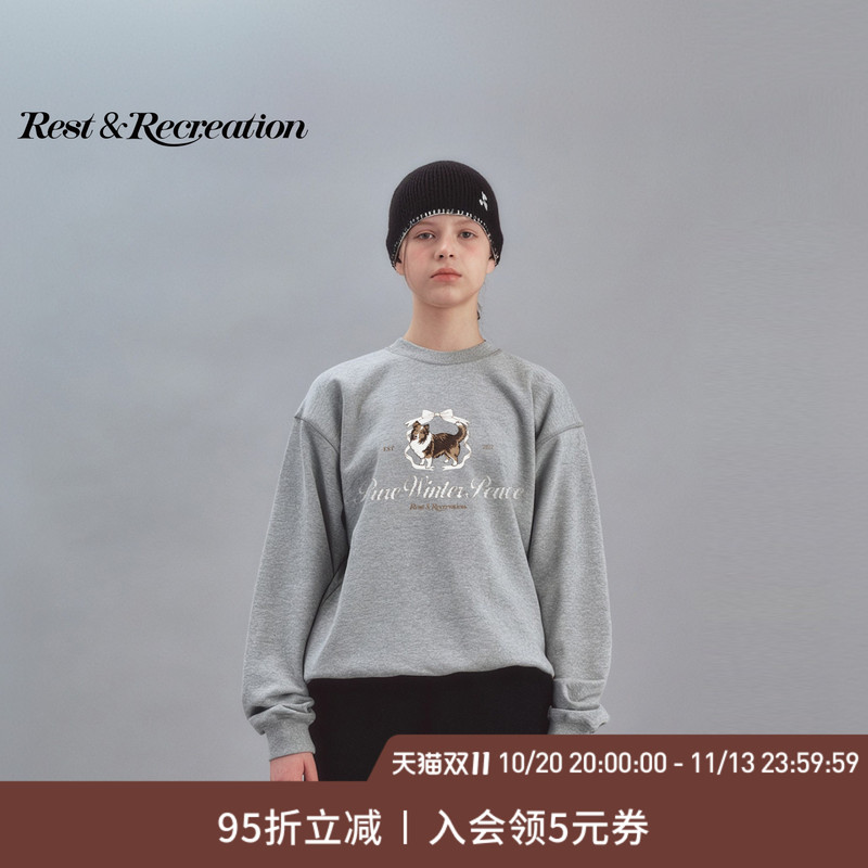 Restandrecreation Official 2026 Autumn and Winter New Rr Cute Pet Pattern Printed Pullover Sweatshirt