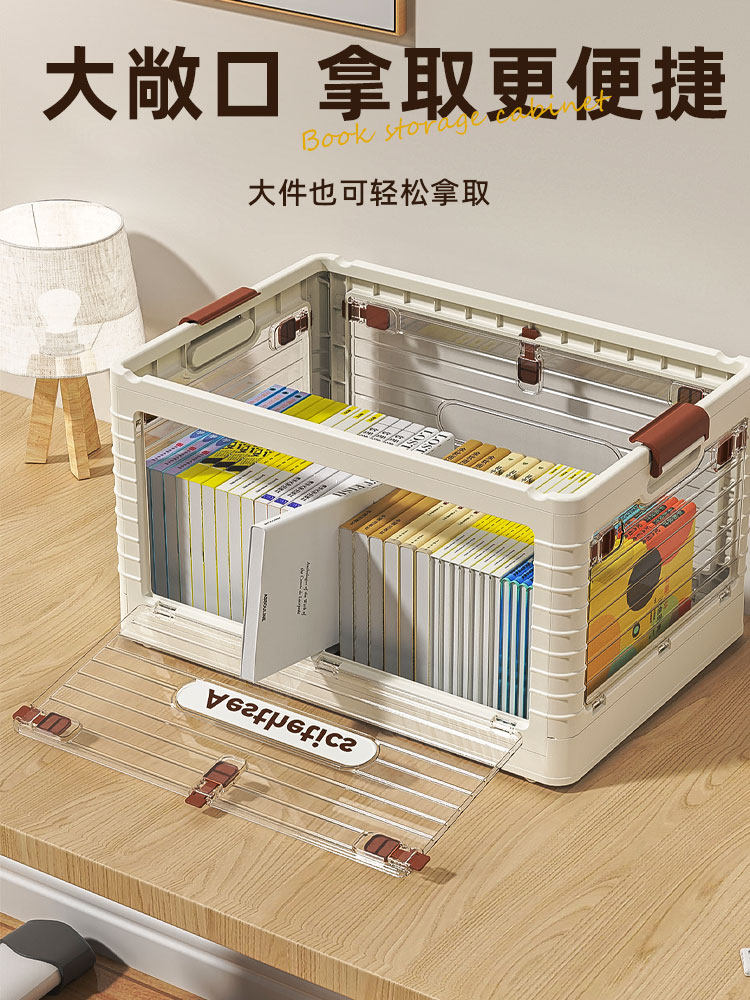 Book Box Transparent Storage Box Classroom Student Book Storage Box Desktop Book Storage Artifact Foldable with Wheels