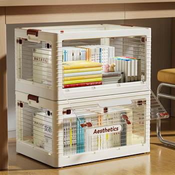 Book Box Transparent Storage Box Classroom Student Book Storage Box Desktop Book Storage Artifact Foldable with Wheels