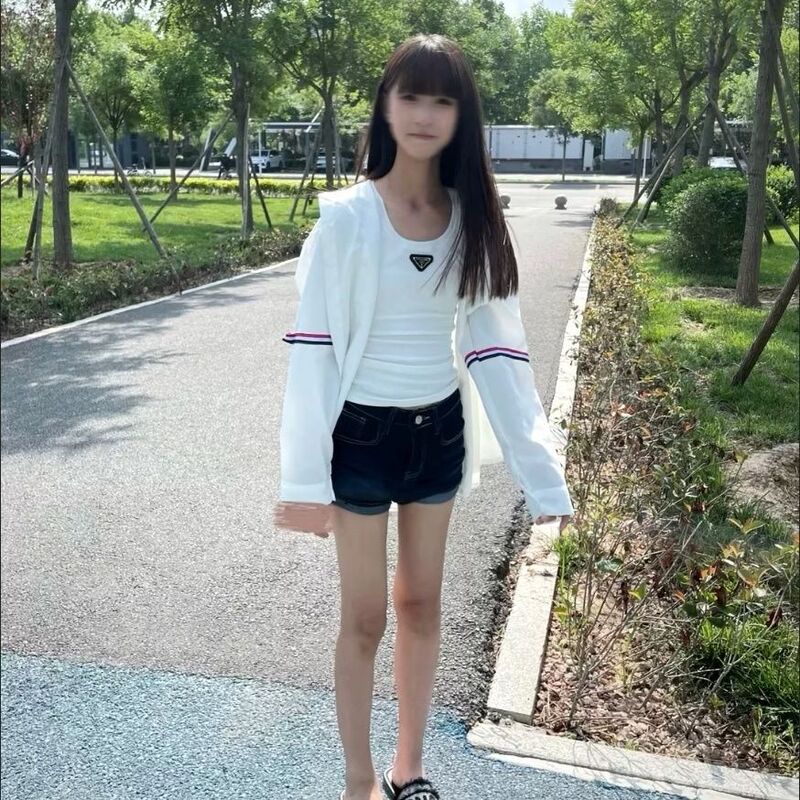 Social Media Influencer Style College-Style Striped Long-Sleeve Shirt with Ribbon, Cardigan, Sun Protection Jacket + Trendy Triangle Tank Top