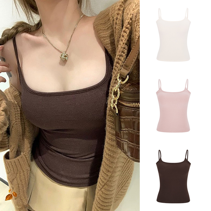 Mosesqueen Magic Queen Brushed Cotton Camisole with Chest Pads for Women, Inner Layer to Cover Side Breasts, Outer Wear Base Shirt