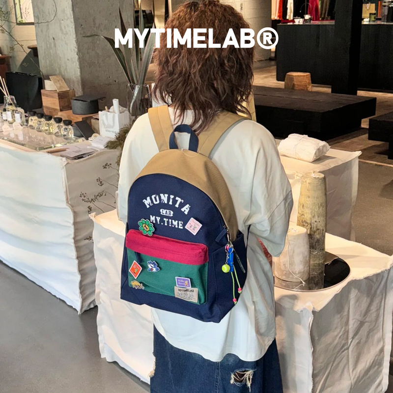 Mytimelab/Monita Retro Patchwork Backpack Student Adult Unisex Large School Bag