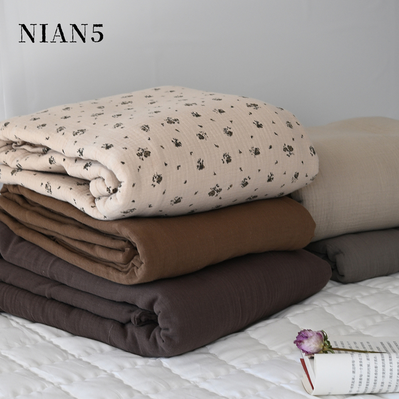 Nian5【Fengye Single Item】100% Cotton Double Layer Crinkled Gauze Bed Sheet and Duvet Cover French Floral Single Piece Bed Sheet