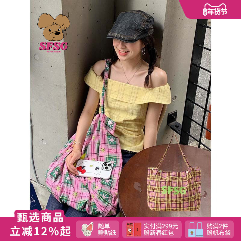 Серия клетчатых сумок SFSG x с логотипом Plaid Sun, сумка через плечо, подарок для пассажиров, новинка 2025 года