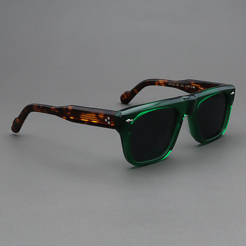 Moscot Lemtosh Sunglasses for Men, Retro Green Acetate Square Frame, Sunshade Polarized Gray Sunglasses for Women