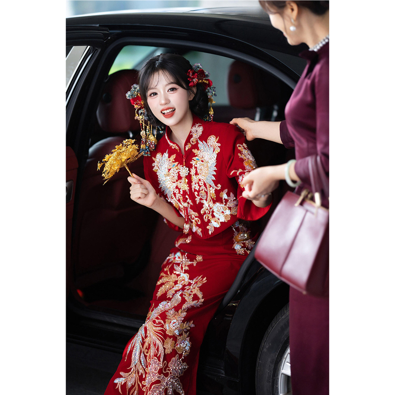 New Chinese-Style Morning Robe for Women, Bride 2026 New Two-Piece Set, Wedding Toast Dress, High-End Embroidered Wedding Dress for the Bridal Chamber Banquet, Xiuhe Dress
