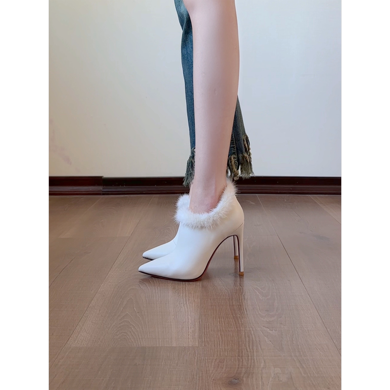 Snowandforest Designer Shoes High Heel Slim Boots Side Zipper Pointed Toe Stiletto Ankle Boots Snowandforest Designer Shoes High Heel Slim Boots Side Zipper Pointed Toe Stiletto Ankle Boots