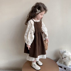 Girls' Dress Spring and Autumn 2025 New Style Children's Stylish Princess Dress Autumn Floral Suit Dress