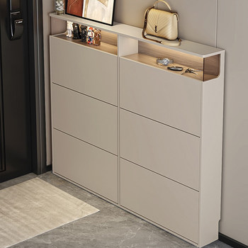 Solid wood turntable extremely narrow ultra-thin shoe cabinet integrated against the wall