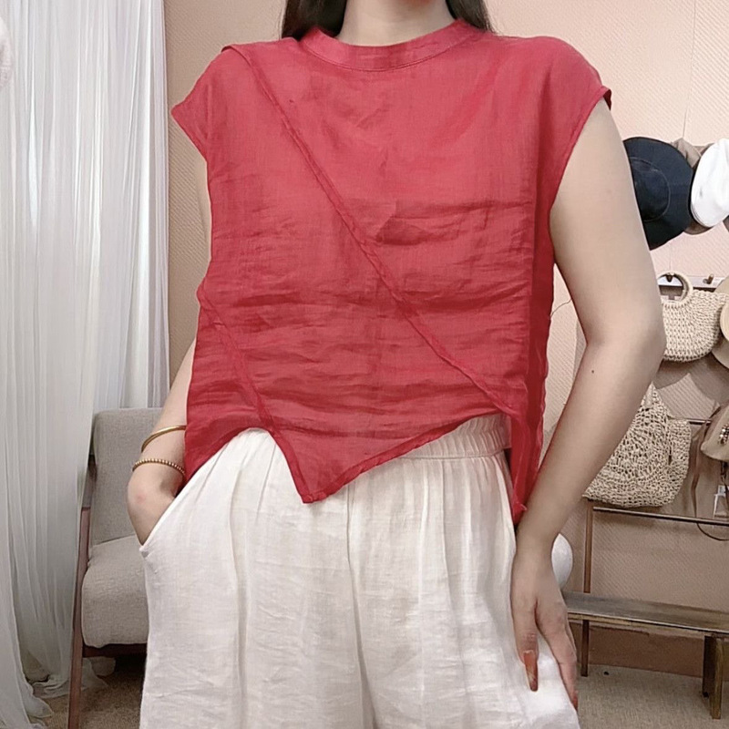 Thin Asymmetrical Cotton and Linen Sleeveless Vest, Summer Slim Fit, Stylish, Fresh and Loose Top, Women's Shirt Thin Asymmetrical Cotton and Linen Sleeveless Vest, Summer Slim Fit, Stylish, Fresh and Loose Top, Women's Shirt