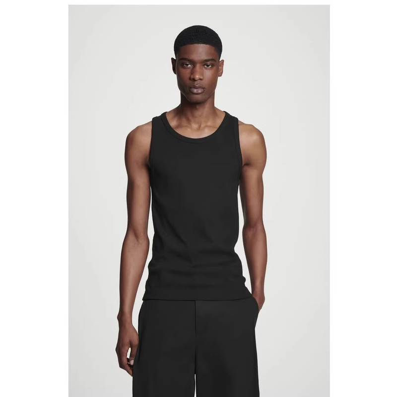 C*S Men's Slim Fit Scoop Neck Ribbed Tank Top Black Base Layer Sleeveless T-Shirt Summer 1150895002