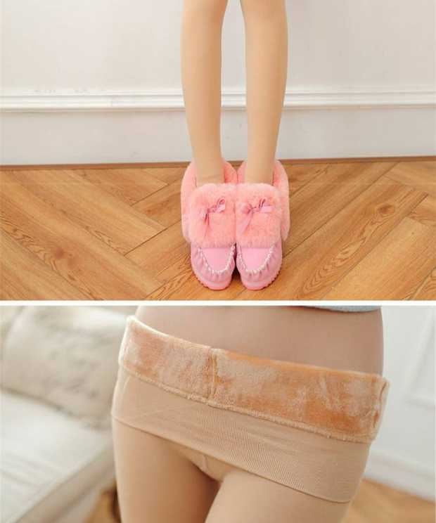 Vớ nữ mùa xuân và mùa thu mẫu cashmere dày và mỏng cashmere mùa đông cộng với quần legging nhung dày phối màu da để giữ ấm quần baggy nữ