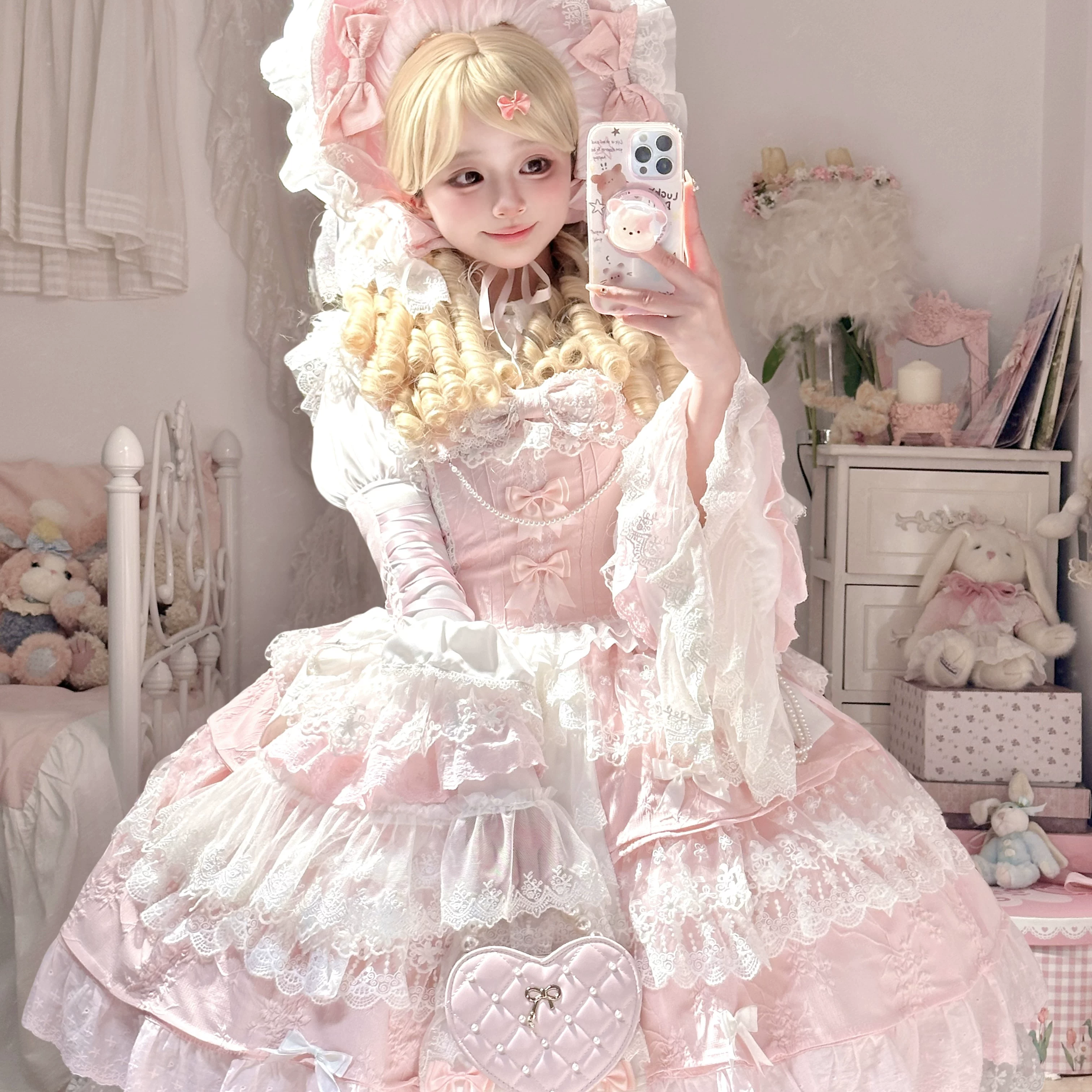 Оригинальная поющаяся персиковая вещь Ten Miles Doll Feeling Ancient Lolita тяжелая индустрия великолепное платье JSK платье