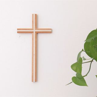 Mingxin oak wood inlaid lens cross 33x16.5cm wall decoration pendant crafts