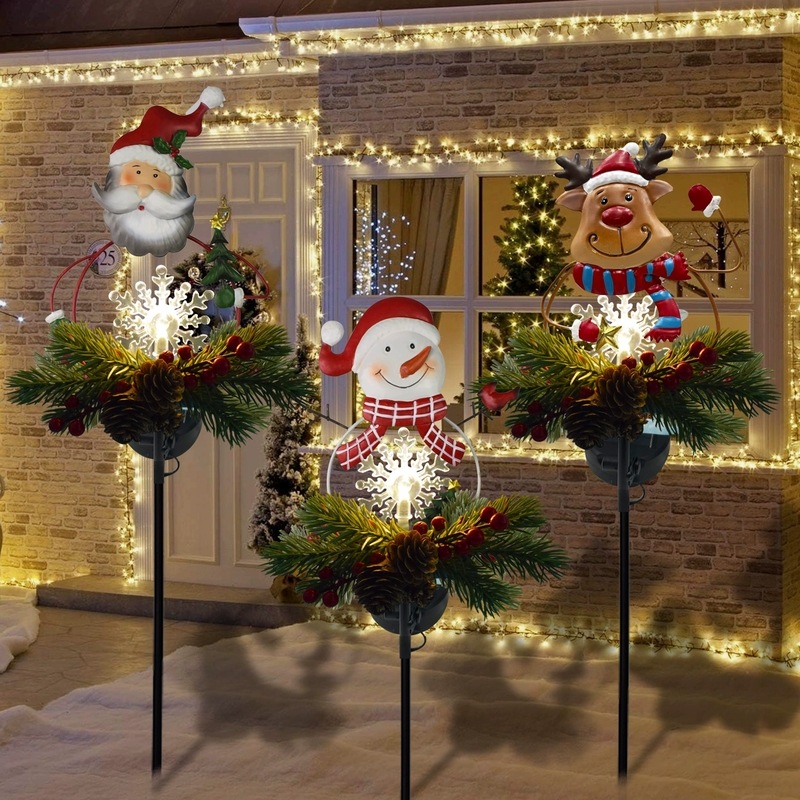 Christmas Outdoor Iron Art Solar-Powered Snowman Reindeer Lawn Lamp Garden Ambiance Yard Landscape Decorative Light Christmas Outdoor Iron Art Solar-Powered Snowman Reindeer Lawn Lamp Garden Ambiance Yard Landscape Decorative Light