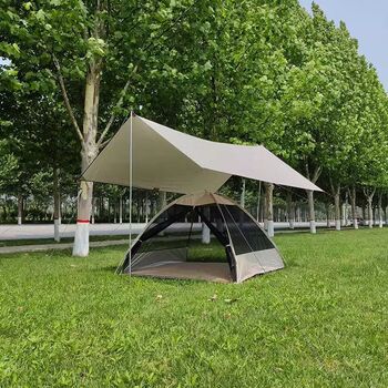 Vinyl canopy tent outdoor equipment table and chair camping six-piece set camping sunproof windproof rainproof awning cloth large